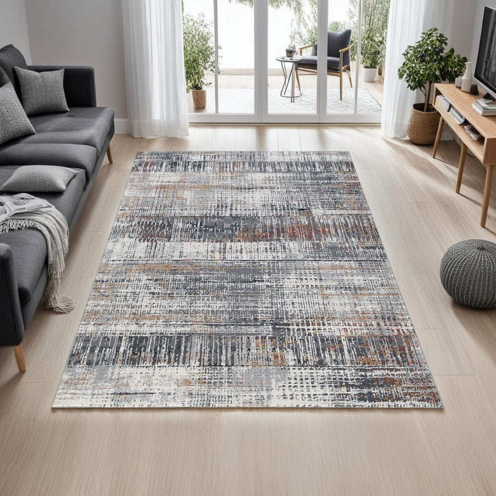 Tenr 5 x 7 Medium Area Rug, Machine Woven Abstract Pattern, Gray Polyester - BM318279