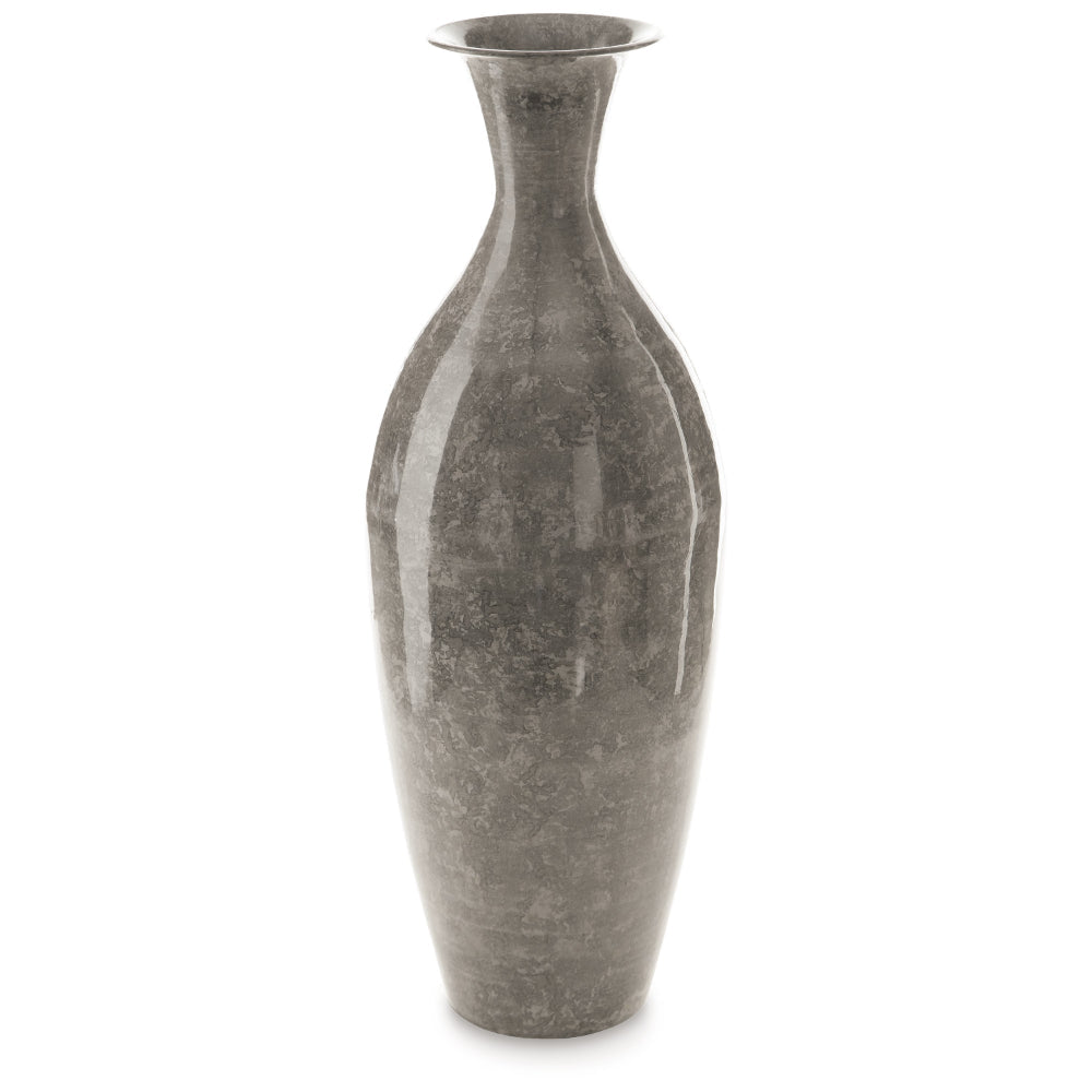 Lery Flower Vase Home Decor, Tapered Neck, High Gloss Gray Metal Finish - BM318284