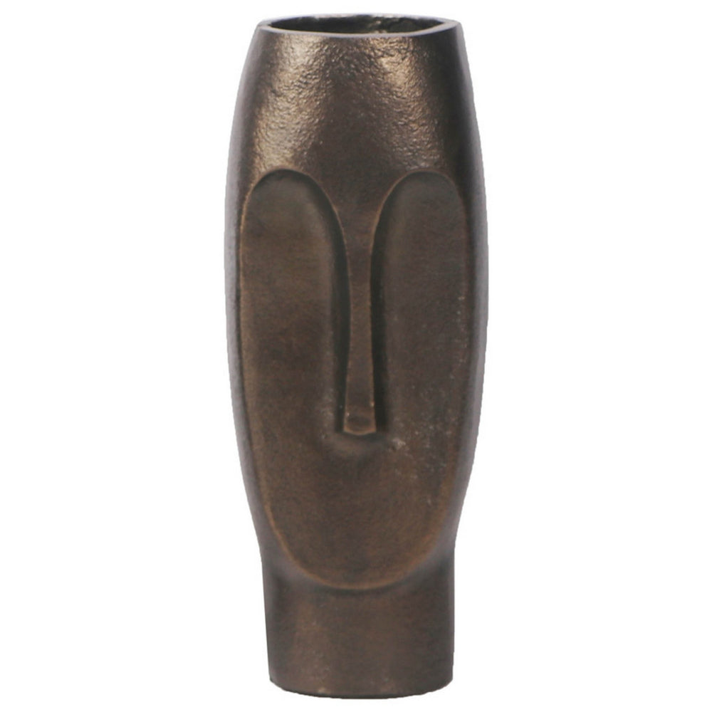 Anea Flower Vase, Face Design, Pedestal Base, Textured Bronze Finish - BM318285