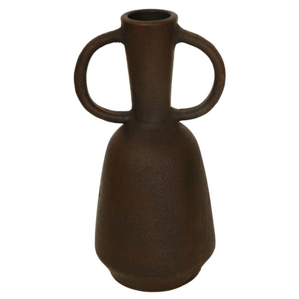 Adea Flower Vase, Antique Style Amphora Shape, Thin Neck, Brown Terracotta - BM318287