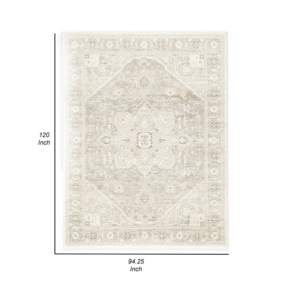 Wei 8 x 10 Large Area Rug, Persian Inspired Medallion Motif, Ivory Beige - BM318288