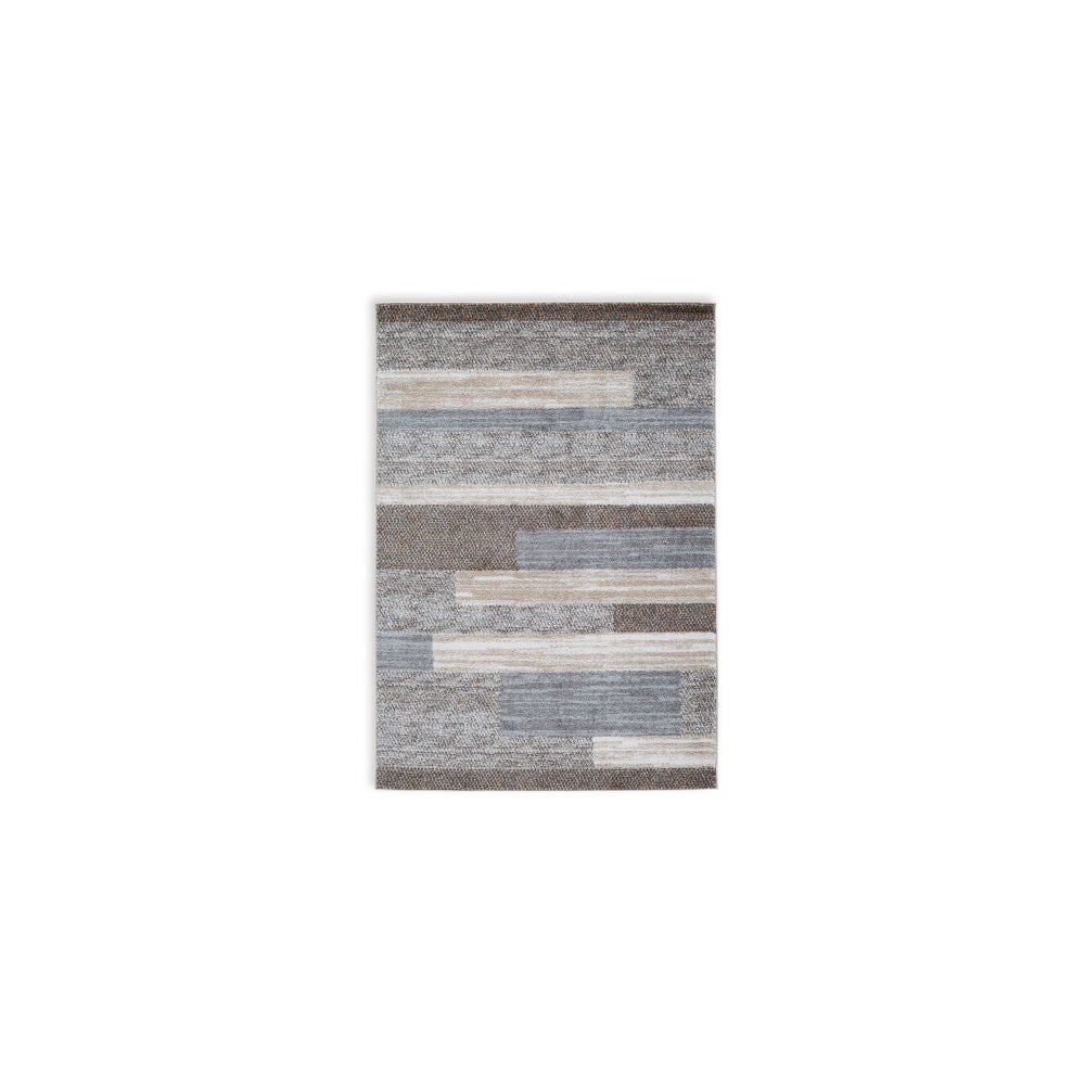 Beny 5 x 7 Medium Area Rug, Abstract Stripe Pattern, Gray, Brown, Cream - BM318289