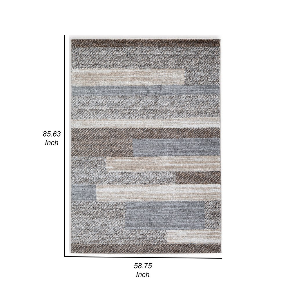 Beny 5 x 7 Medium Area Rug, Abstract Stripe Pattern, Gray, Brown, Cream - BM318289