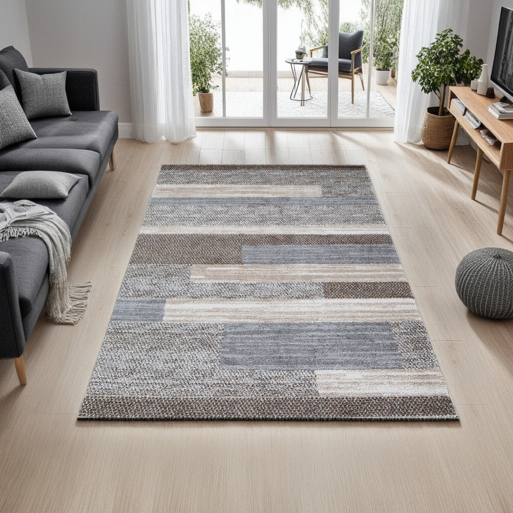 Beny 5 x 7 Medium Area Rug, Abstract Stripe Pattern, Gray, Brown, Cream - BM318289