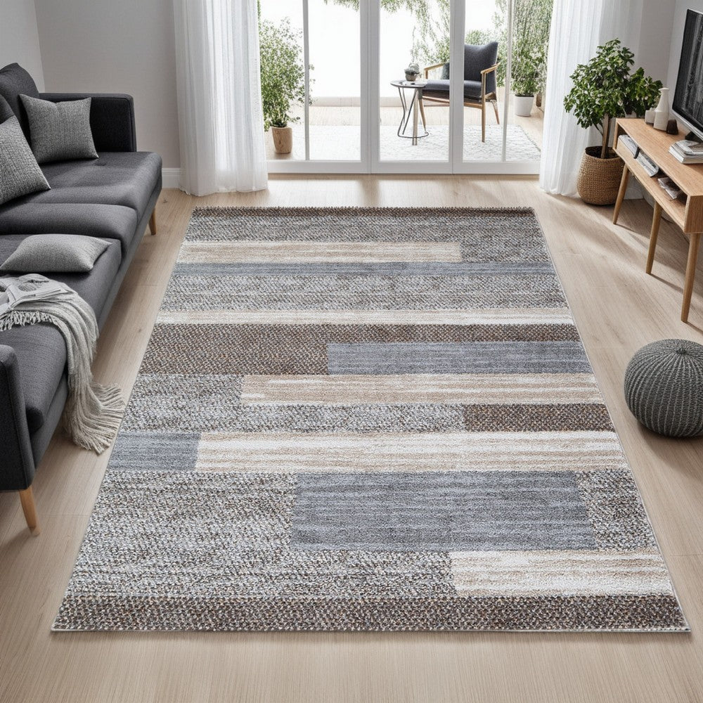 Beny 8 x 10 Large Area Rug, Machine Woven Abstract Stripe Pattern, Gray - BM318290