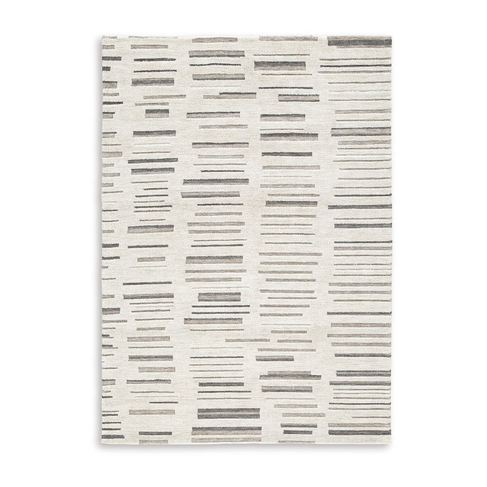 Meaw 5 x 7 Medium Area Rug, Abstract Stripe Design, Ivory Gray Polyester - BM318291