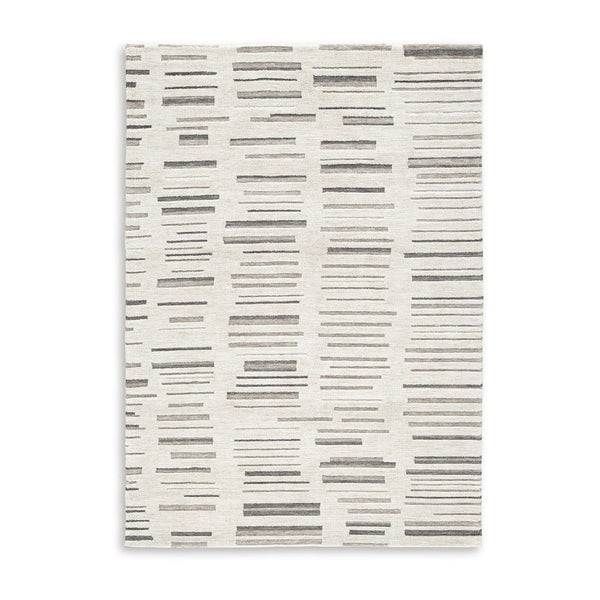 Meaw 5 x 7 Medium Area Rug, Abstract Stripe Design, Ivory Gray Polyester - BM318291