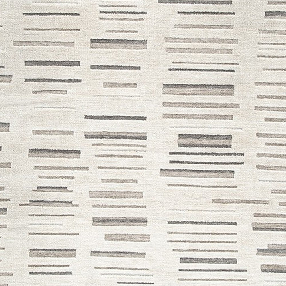 Meaw 8 x 10 Large Area Rug, Abstract Stripe Design, Ivory Gray Polyester - BM318292