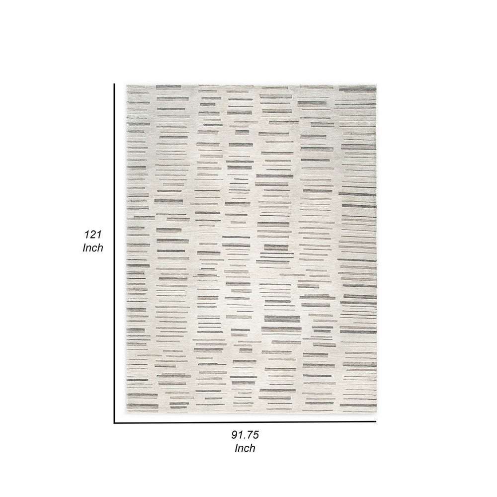 Meaw 8 x 10 Large Area Rug, Abstract Stripe Design, Ivory Gray Polyester - BM318292