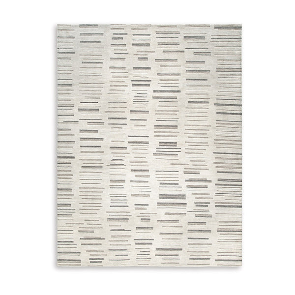 Meaw 8 x 10 Large Area Rug, Abstract Stripe Design, Ivory Gray Polyester - BM318292