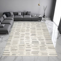 Meaw 8 x 10 Large Area Rug, Abstract Stripe Design, Ivory Gray Polyester - BM318292