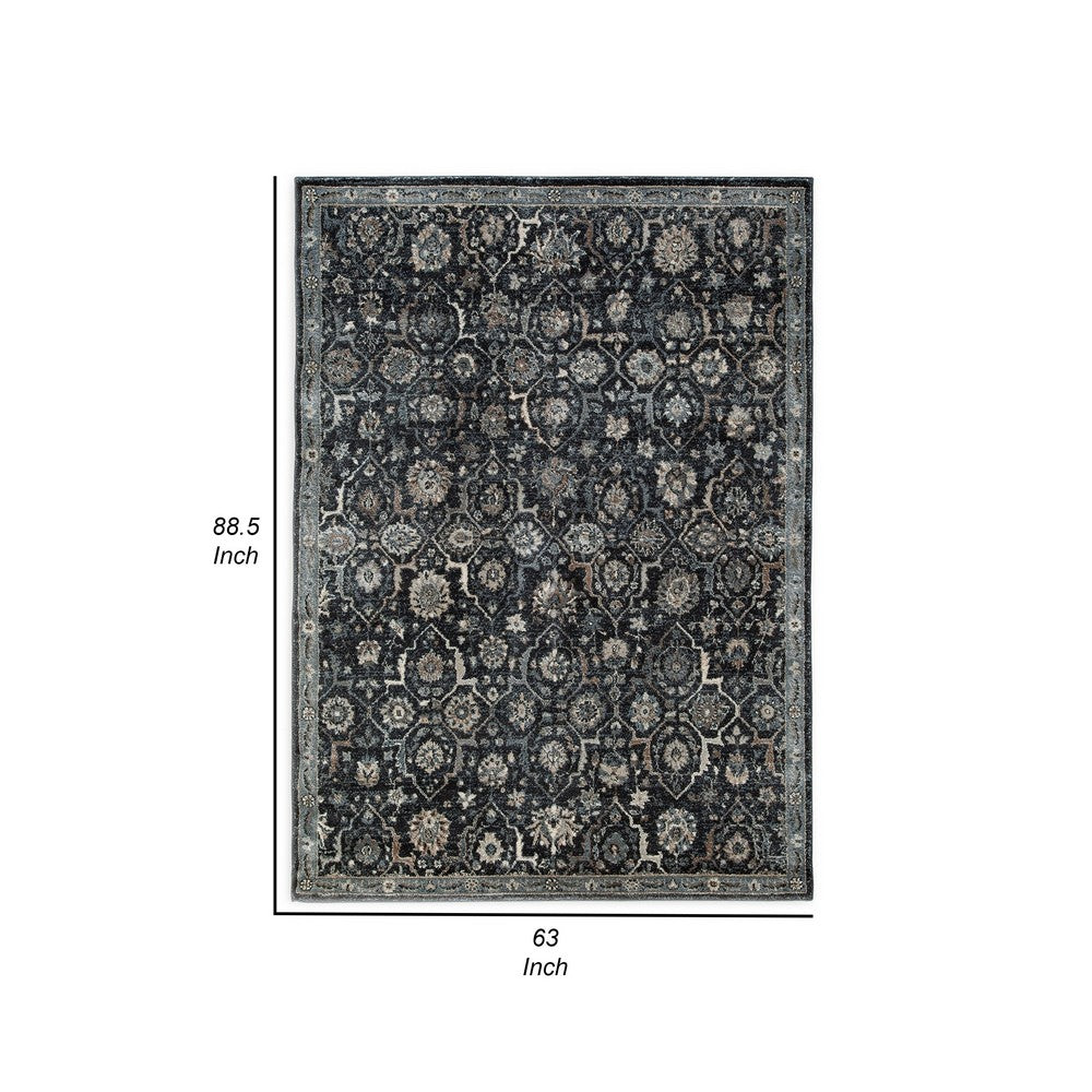 Hiy 5 x 7 Medium Area Rug, Persian Inspired Floral Motif, Blue, Cream - BM318293