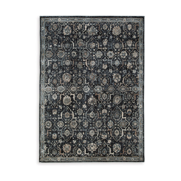 Hiy 5 x 7 Medium Area Rug, Persian Inspired Floral Motif, Blue, Cream - BM318293