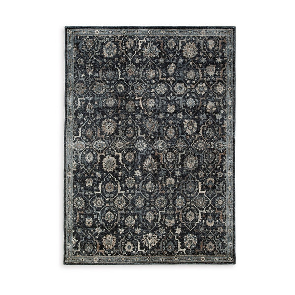 Hiy 5 x 7 Medium Area Rug, Persian Inspired Floral Motif, Blue, Cream - BM318293