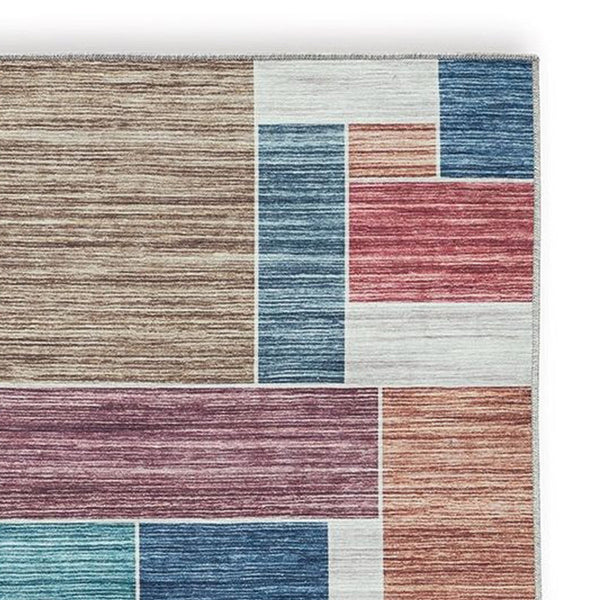 Nami 8 x 10 Large Area Rug, Blue White Brown Geometric Pattern, Polyester - BM318296