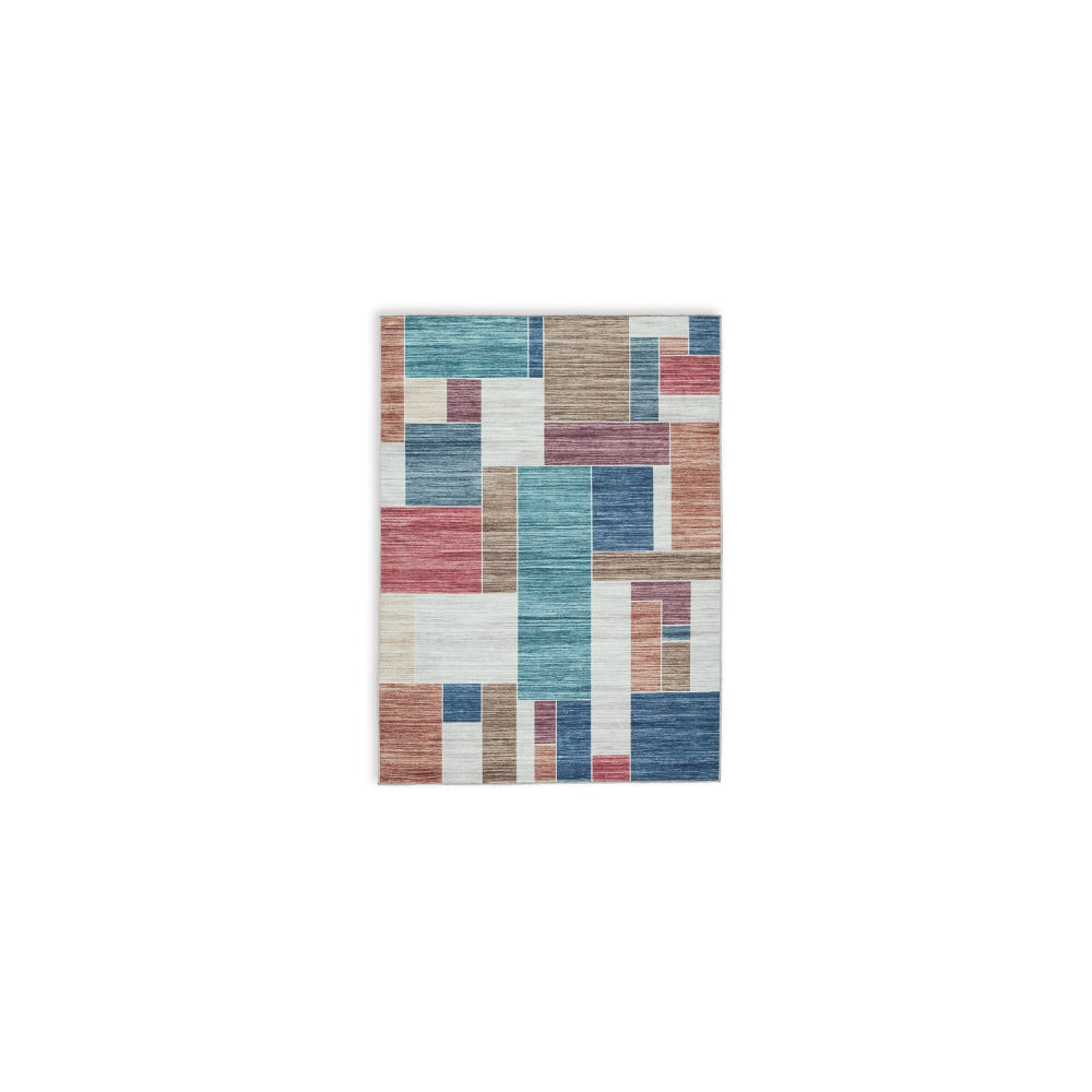 Nami 8 x 10 Large Area Rug, Blue White Brown Geometric Pattern, Polyester - BM318296