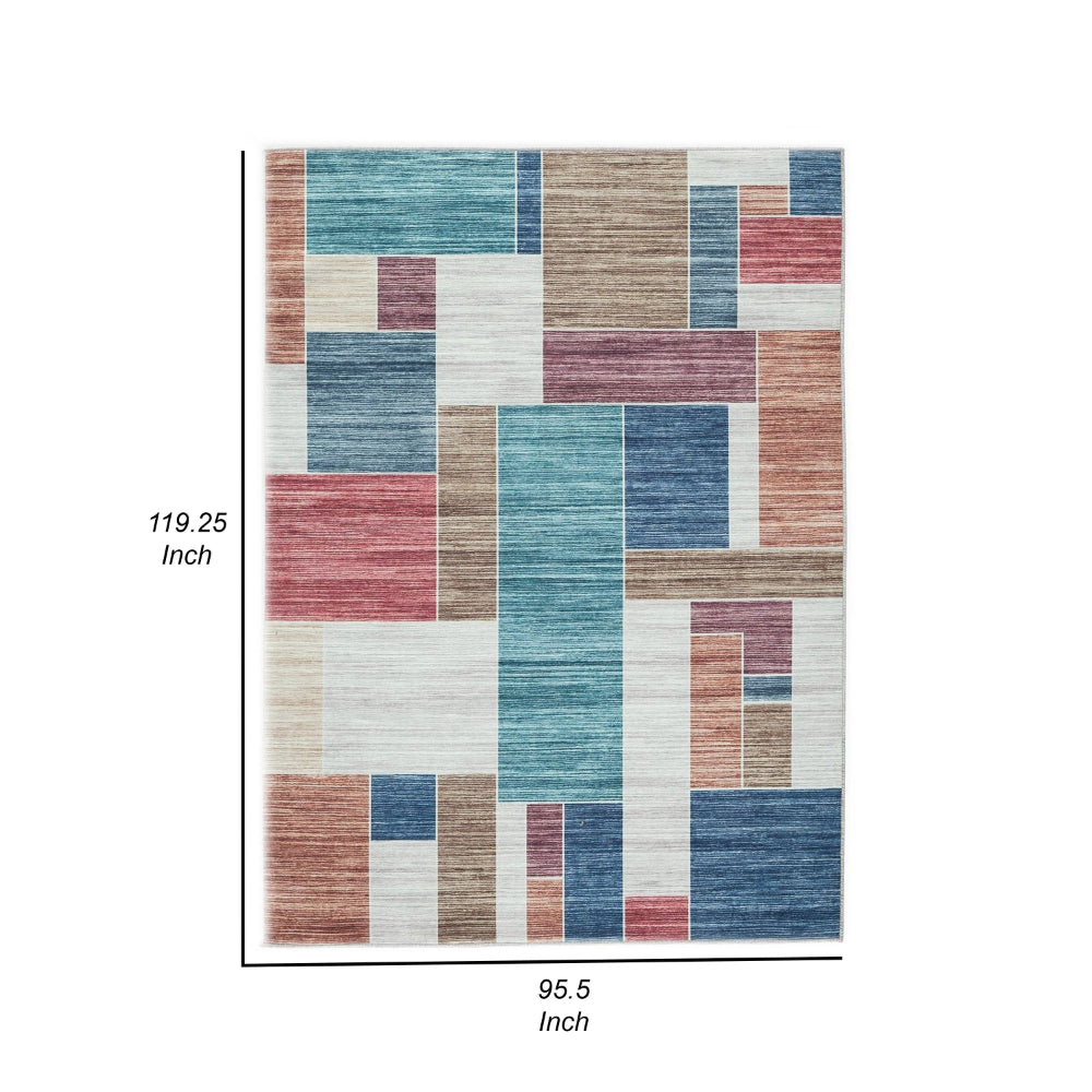 Nami 8 x 10 Large Area Rug, Blue White Brown Geometric Pattern, Polyester - BM318296