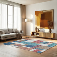 Nami 8 x 10 Large Area Rug, Blue White Brown Geometric Pattern, Polyester - BM318296