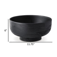 Nya 12 Inch Tabletop Decorative Bowl, Pedestal Round Base, Black Wood - BM318299