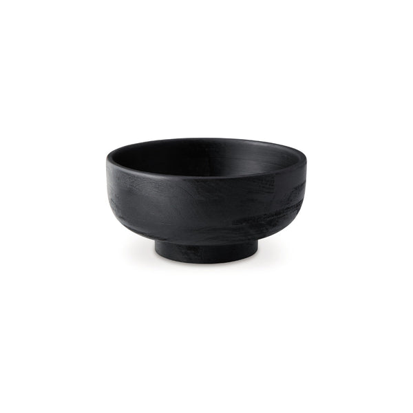 Nya 12 Inch Tabletop Decorative Bowl, Pedestal Round Base, Black Wood - BM318299