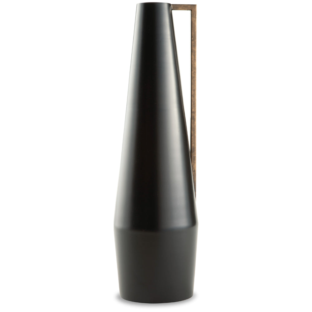 Ezra 20 Inch Decorative Flower Vase, Gold Handle, Angular Black Metal - BM318300