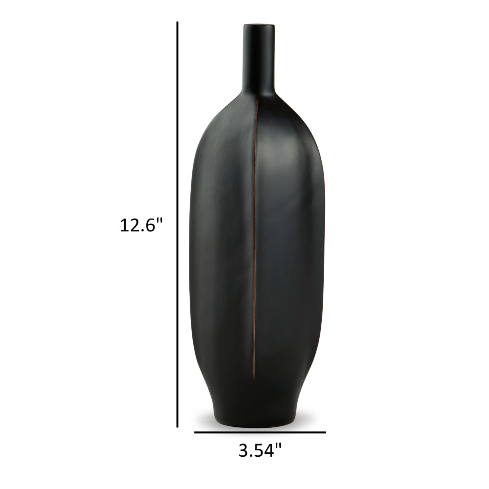 Troy 13 Inch Flower Vase, Home Decor Accessory Piece, Black Polyresin - BM318304