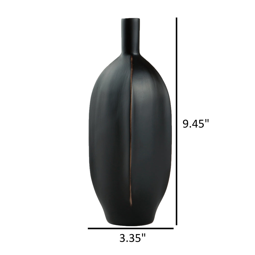 Troy 9 Inch Flower Vase, Home Decor Accessory Piece, Black Polyresin - BM318305