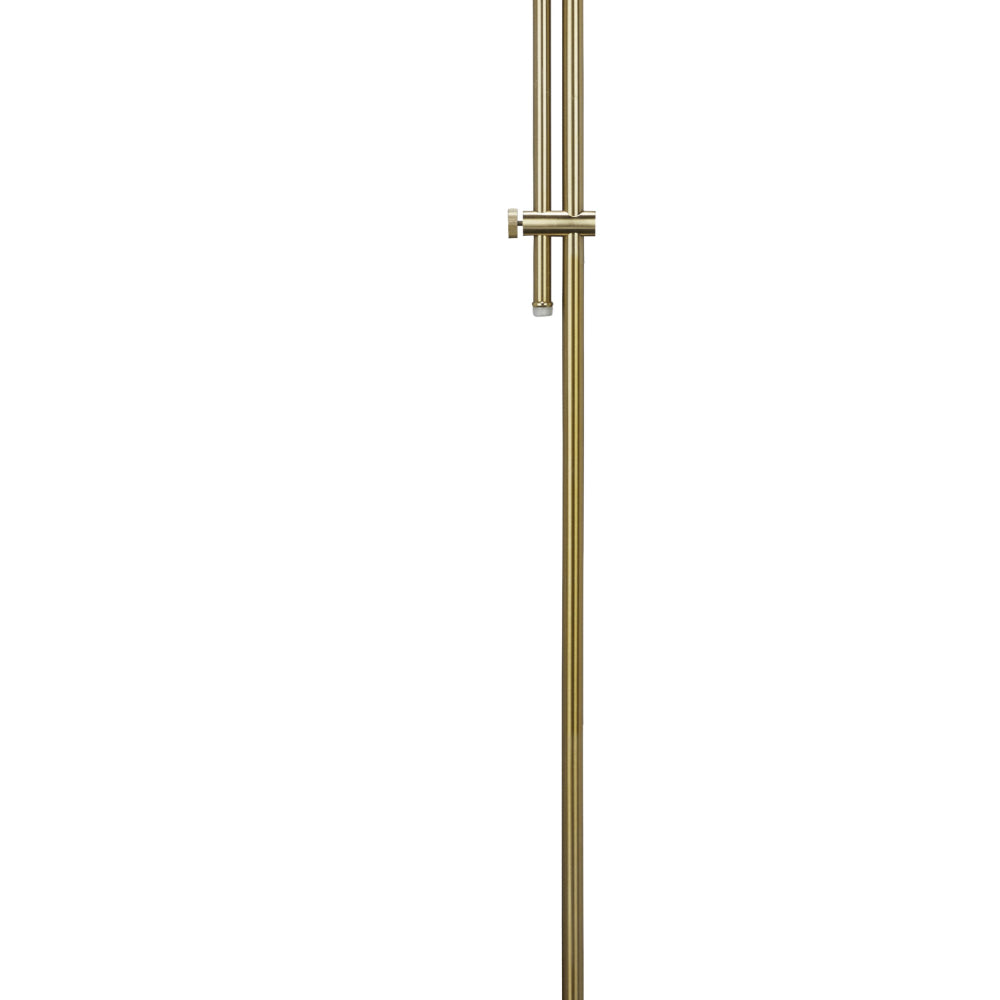 Rhys 60 Inch Floor Lamp, Adjustable Arm, White Drum Shade Round Brass Metal - BM318306