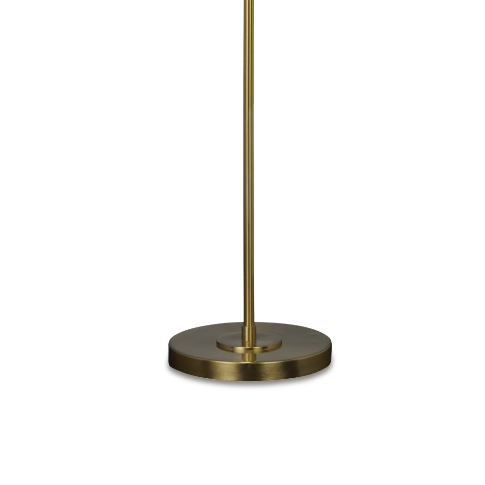 Rhys 60 Inch Floor Lamp, Adjustable Arm, White Drum Shade Round Brass Metal - BM318306