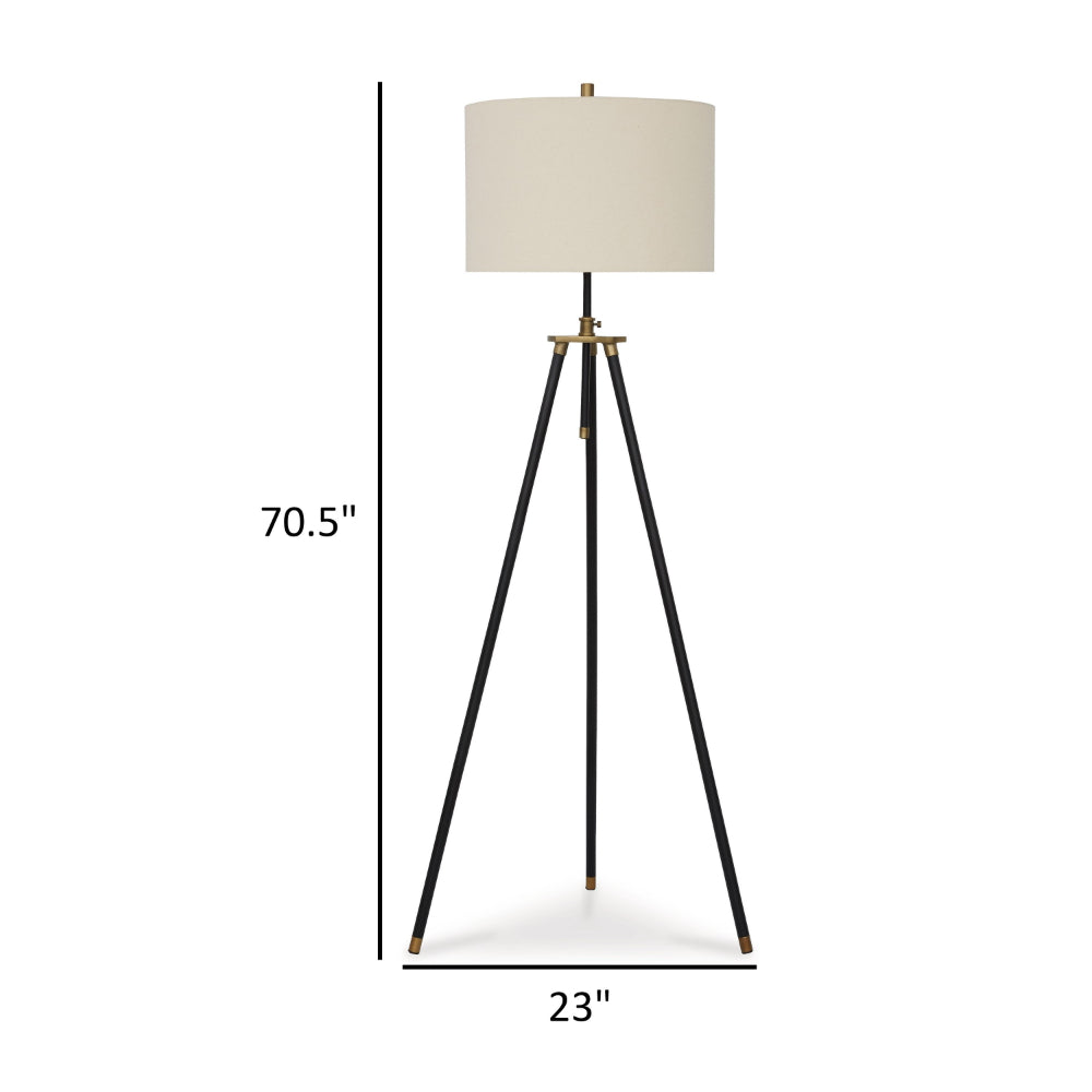 Egan 71 Inch Floor Lamp, White Drum Shade and Classic Tripod Metal Base - BM318308