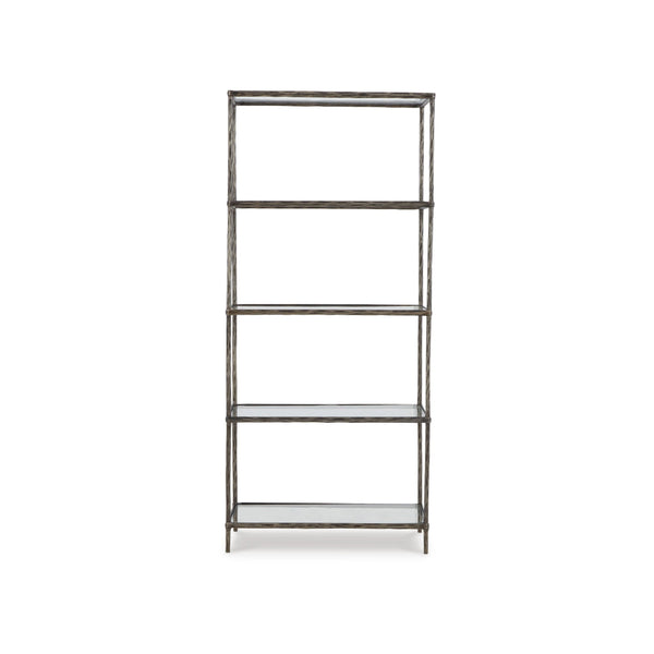 Dalie 73 Inch Bookcase, 5 Tier Open Clear Glass Shelves, Gray Aluminum - BM318309