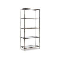 Dalie 73 Inch Bookcase, 5 Tier Open Clear Glass Shelves, Gray Aluminum - BM318309