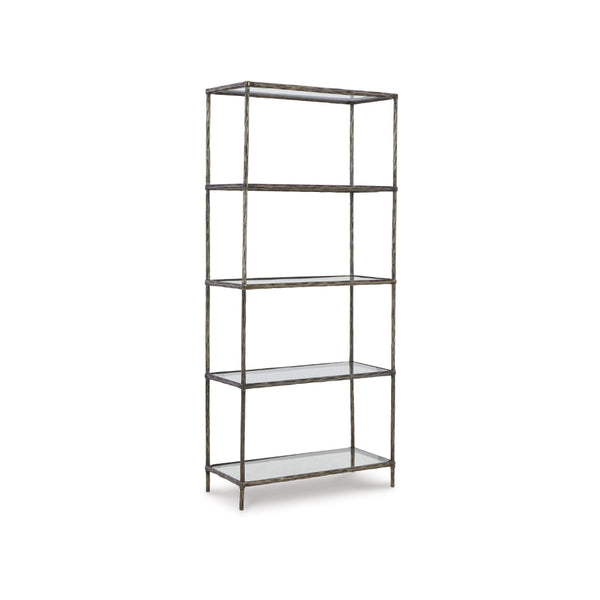 Dalie 73 Inch Bookcase, 5 Tier Open Clear Glass Shelves, Gray Aluminum - BM318309