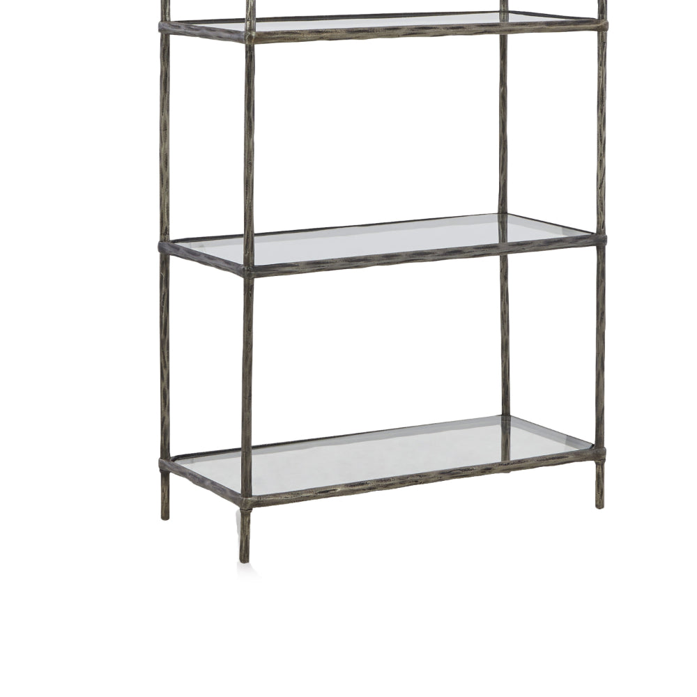 Dalie 73 Inch Bookcase, 5 Tier Open Clear Glass Shelves, Gray Aluminum - BM318309