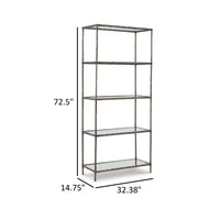 Dalie 73 Inch Bookcase, 5 Tier Open Clear Glass Shelves, Gray Aluminum - BM318309