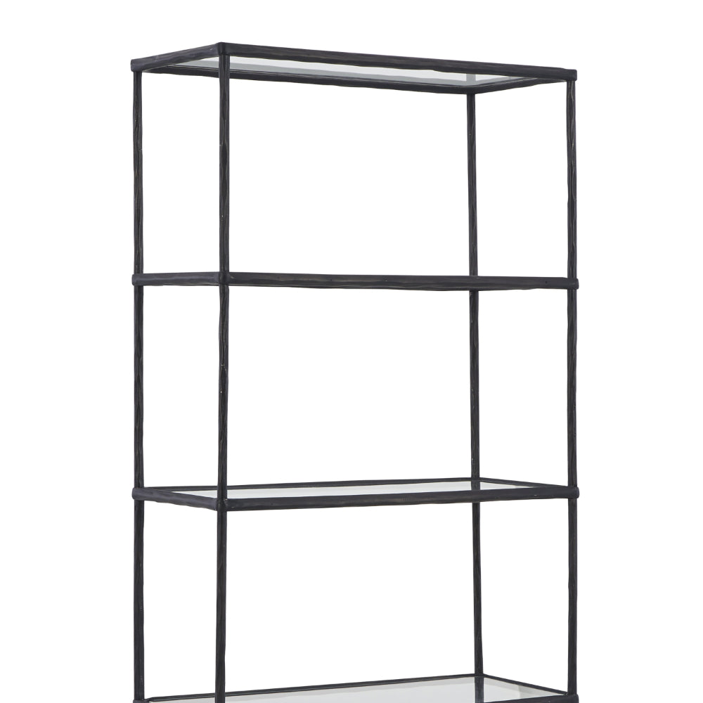 Dalie 73 Inch Bookcase, 5 Tier Open Clear Glass Shelves, Black Aluminum - BM318310