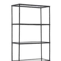 Dalie 73 Inch Bookcase, 5 Tier Open Clear Glass Shelves, Black Aluminum - BM318310