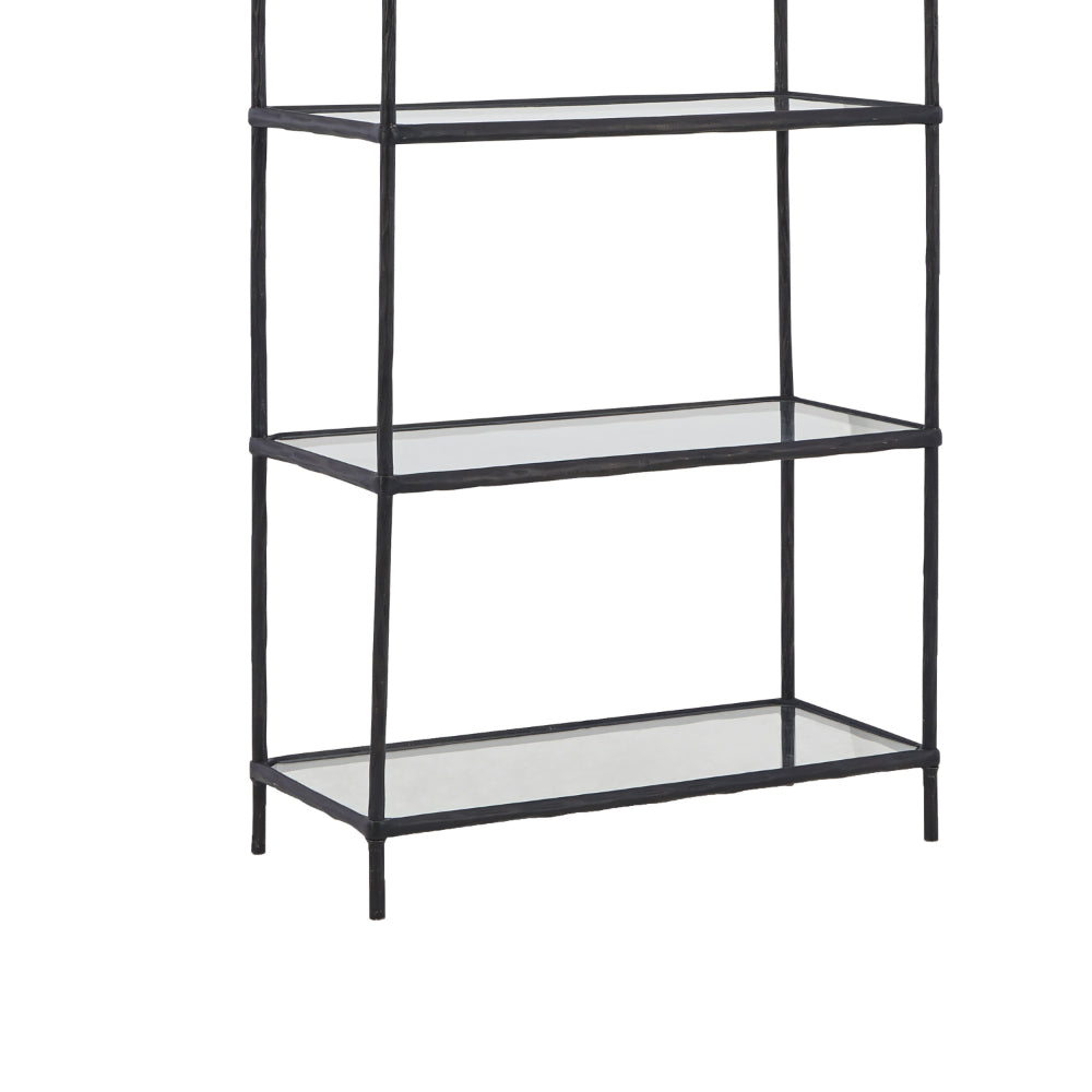 Dalie 73 Inch Bookcase, 5 Tier Open Clear Glass Shelves, Black Aluminum - BM318310