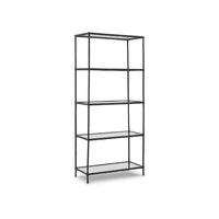 Dalie 73 Inch Bookcase, 5 Tier Open Clear Glass Shelves, Black Aluminum - BM318310