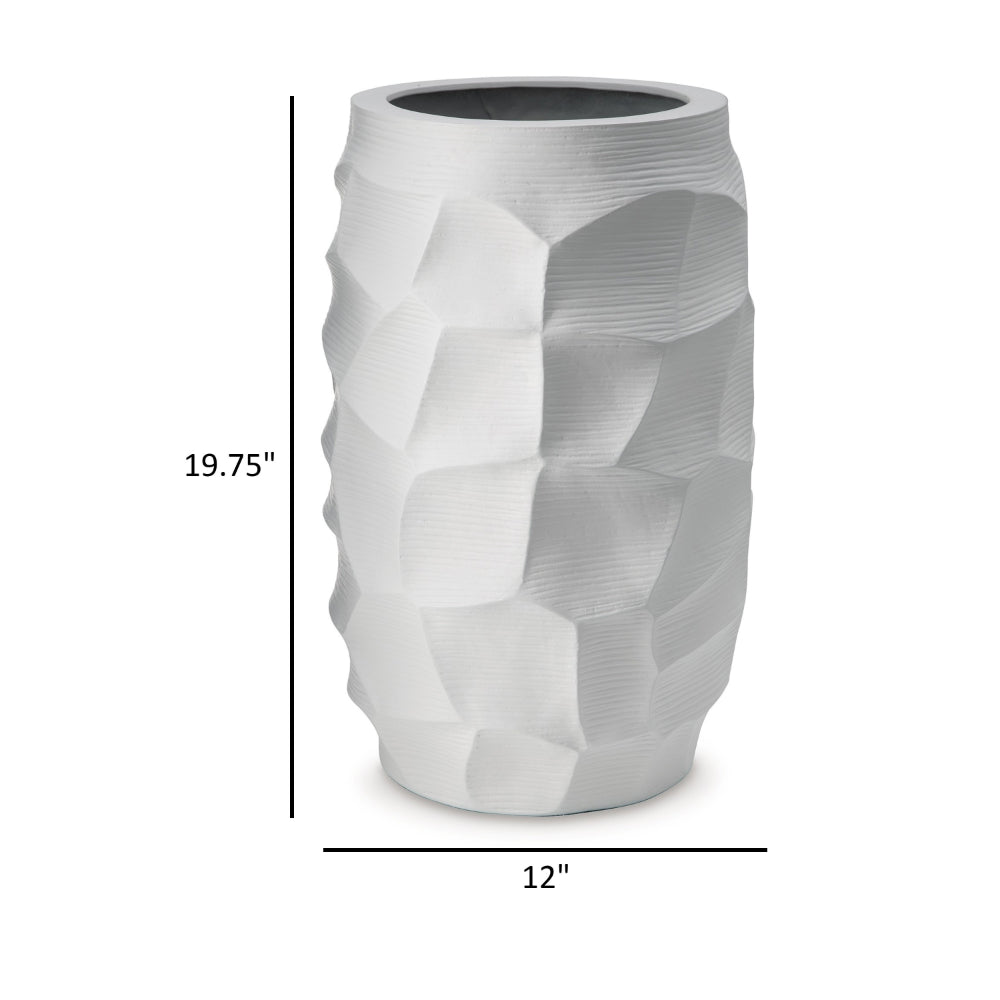 Legan 20 Inch Flower Vase, 3D Abstract Sculptural Art, White Polyresin - BM318313