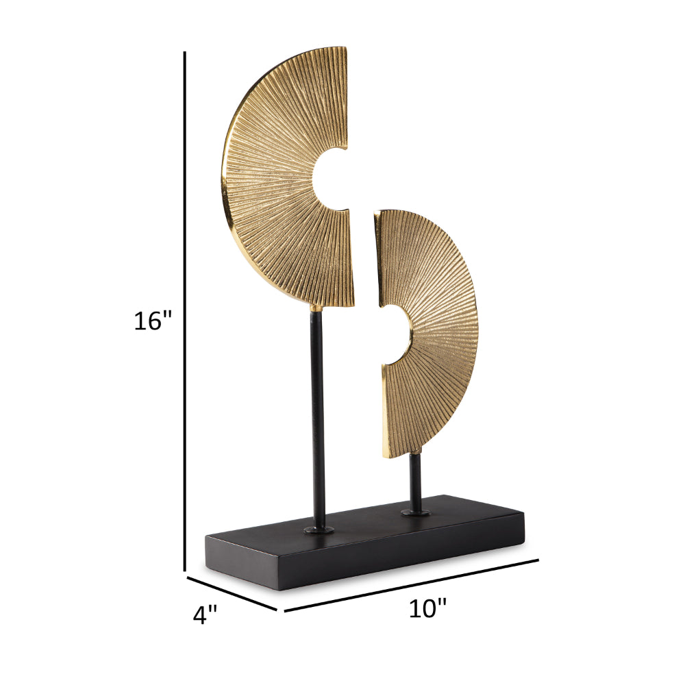 Ete 16 Inch Tabletop Decor Disc Sculpture, Geometric, Gold, Black Metal - BM318314