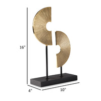 Ete 16 Inch Tabletop Decor Disc Sculpture, Geometric, Gold, Black Metal - BM318314