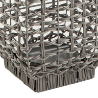 Neya Lantern, Indoor Outdoor Candle Holder, Bohemian Gray Faux Rattan Woven - BM318318