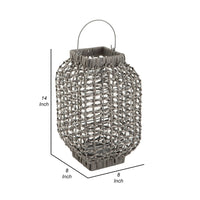 Neya Lantern, Indoor Outdoor Candle Holder, Bohemian Gray Faux Rattan Woven - BM318318