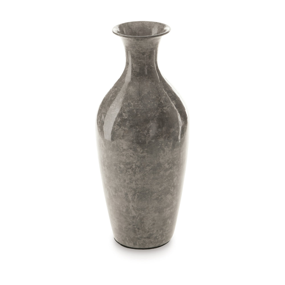 Rock 12 Inch Flower Vase, Decorative Thin Neck, High Gloss Gray Finish - BM318319