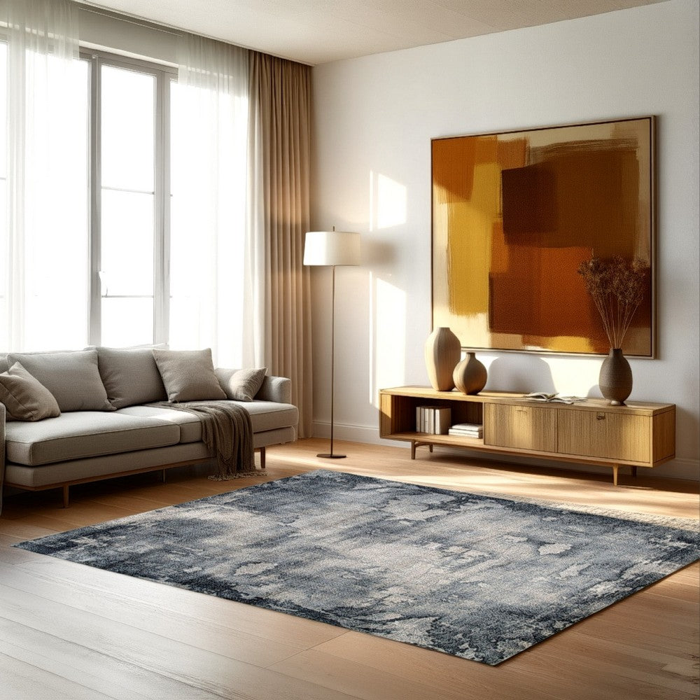 Richard 8 x 11 Area Rug, Blue Gray Polyester, Abstract Style, Latex Backing - BM318321
