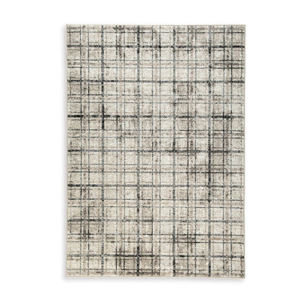 Jess 8 x 10 Area Rug, Soft Pile, Cream, Brown Plaid Stripes, Latex Back - BM318322