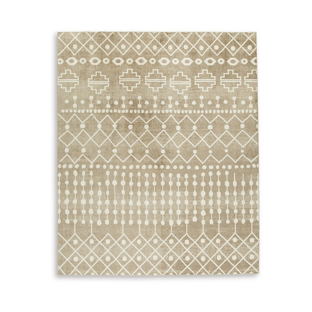 Bunny 8 x 10 Area Rug, Brown Tribal Print, Low Pile Polyester for Busy Area - BM318330