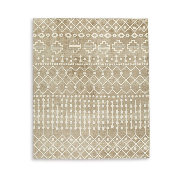 Bunny 8 x 10 Area Rug, Brown Tribal Print, Low Pile Polyester for Busy Area - BM318330