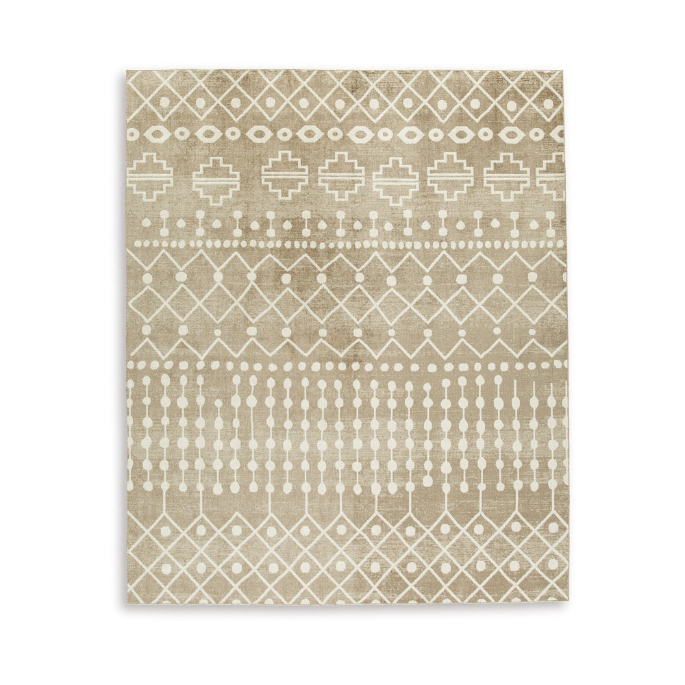 Bunny 8 x 10 Area Rug, Brown Tribal Print, Low Pile Polyester for Busy Area - BM318330